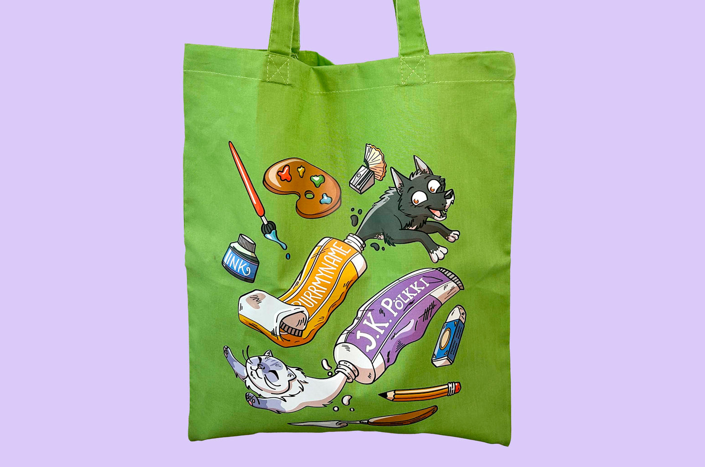 Hauskat maalit kangaskassi - PurrMyName x J. K. Pölkki Tuote