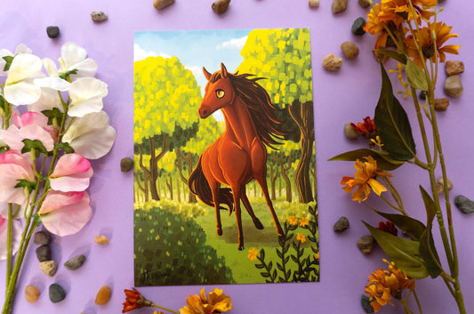 Hevonen Metsässä - A5 Taideprintti